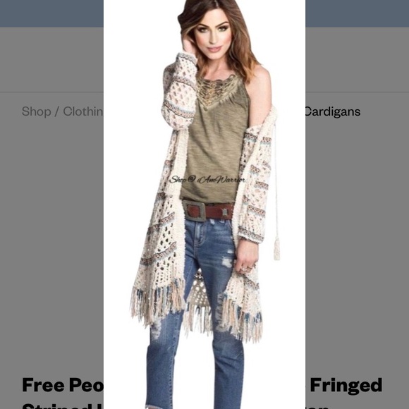 Free People XS Hood Stripe Fringe Maxi Duster Cardigan - Picture 6 of 7